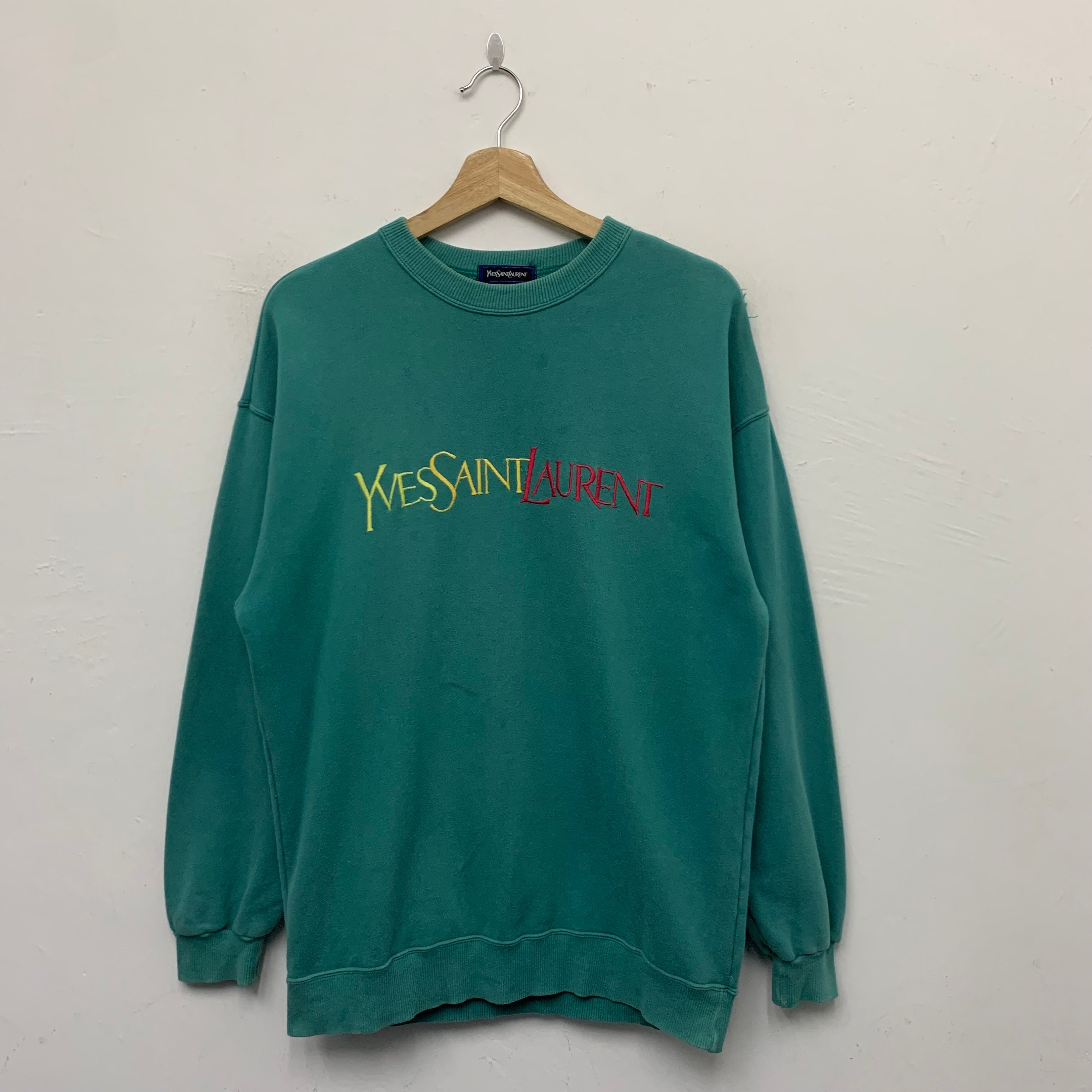 Green Saint Laurent Crewneck Sweatshirt Vintage Yves Saint Laurent