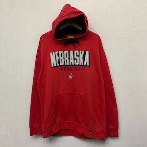 Vintage Nebraska Huskers NCAA Football Team Embroidered by Champion Hoodie Sweatshirt Size Large