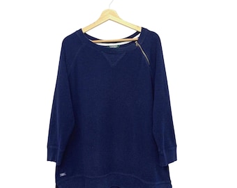 Bluza Vintage Lauren Ralph Lauren, rozmiar L, niebieski sweter z okrągłym dekoltem w łódkę, sweter-tunika z zamkiem na ramieniu