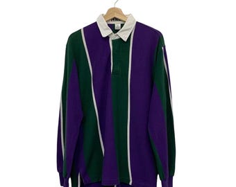 Vintage Penguin Sport Pinstriped Long Sleeve Polo Shirt Size Medium