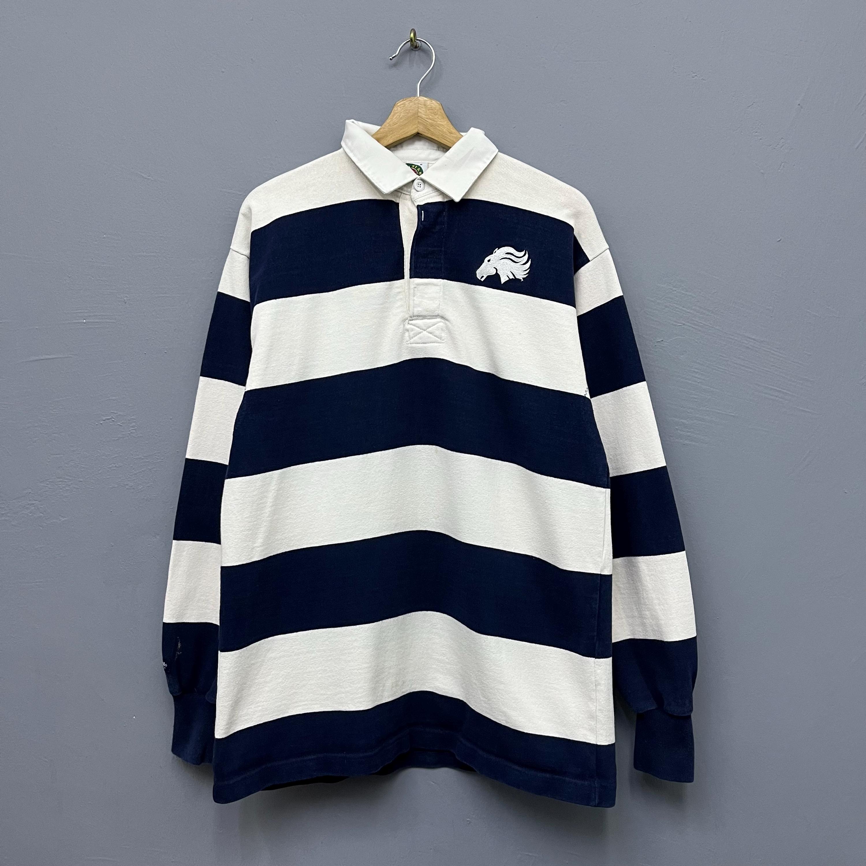 Vintage Barbarian Classic Collegiate Stripes Polo Rugby Shirt Size