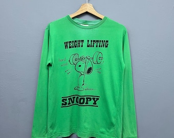 Vintage Snoopy Weight Lifting T-shirt met lange mouwen maat S Retro Peanuts Gym graphic T-shirt