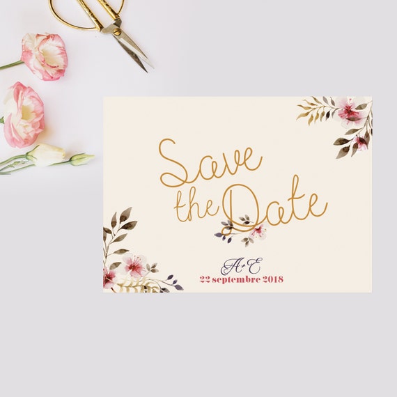 Floral Save The Date Postcard Vintage Save The Date Custom Etsy