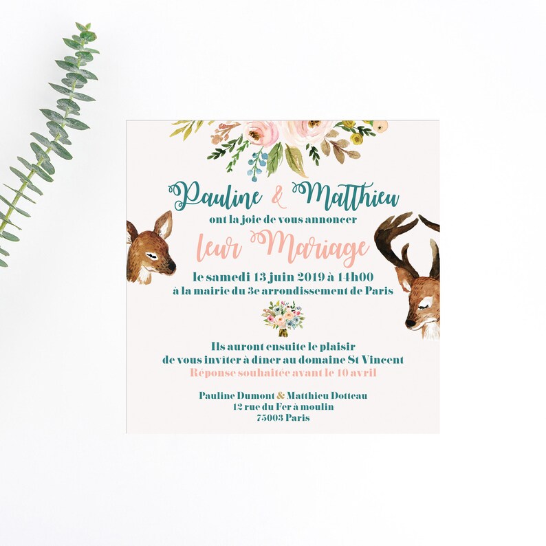 Deers wedding invitations watercolor