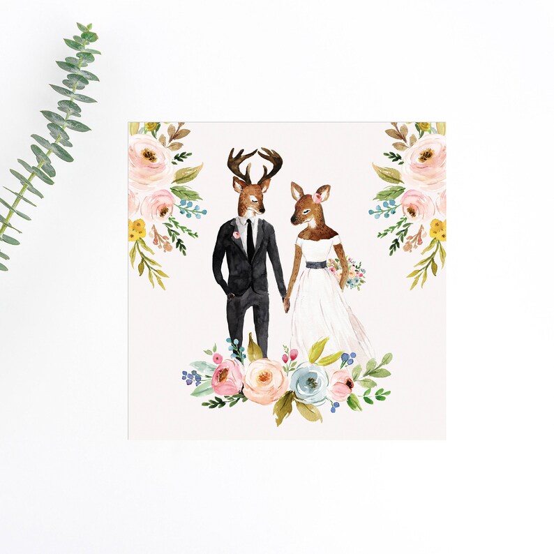 Deers wedding invitations watercolor