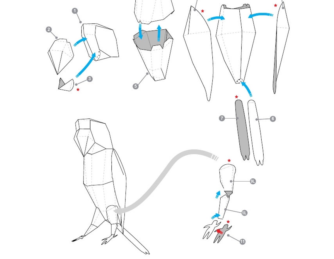 Red parrot DIY printable papercraft kit. Papercraft pattern. Etsy