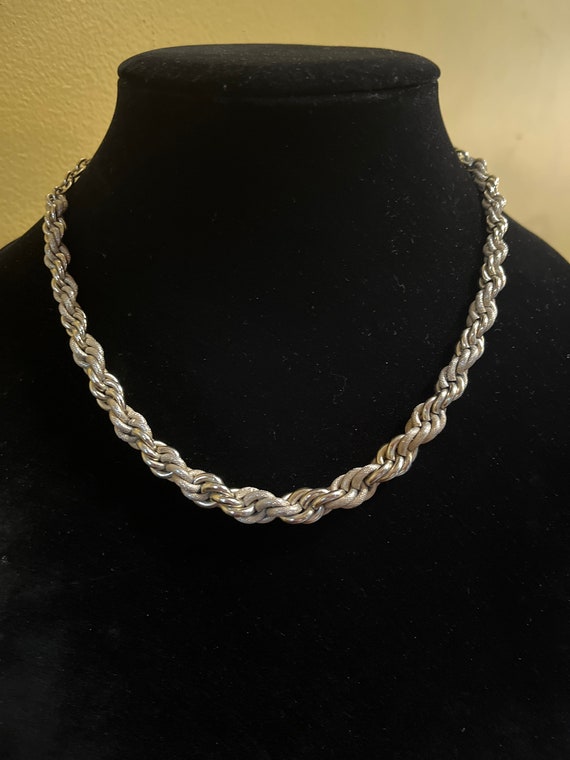 Silver Tone Twisted Necklace - Vintage Silver Tone