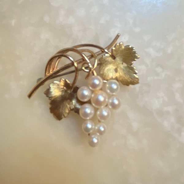 Krementz Gold Pearl Grape Cluster Brooch