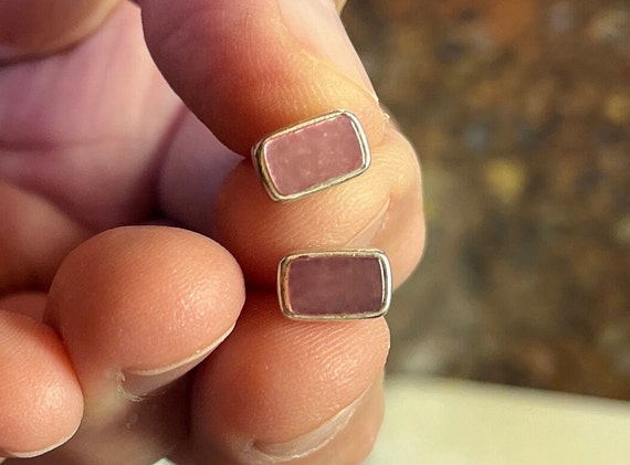 Monet Small Rectangular Pink Stud Earrings - image 5