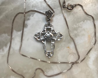 Collier croix marcassite en argent 925 avec chaîne en argent italien 925