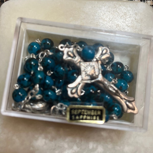Vintage Silver Tone Blue Rosary Beads - Graymoor Book and Gifts