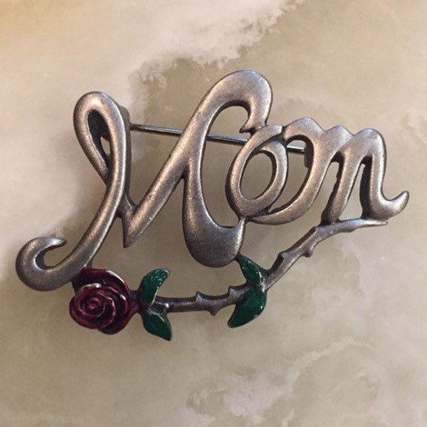 L Razza Pewter Mom Pin - Pewter Script Mom Pin