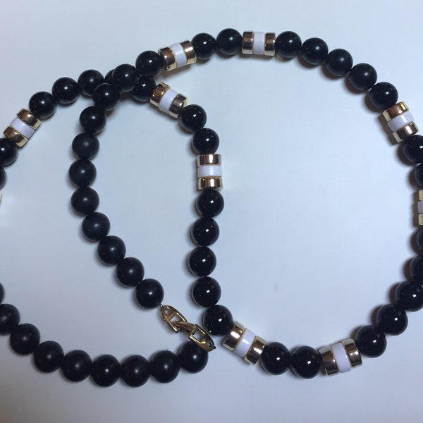 Napier Black Beaded Necklace  With White & Gold Accents