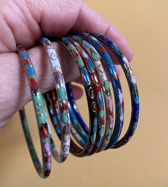 Set of 7 Cloisonné  Bangles - Assorted Colors - image 1