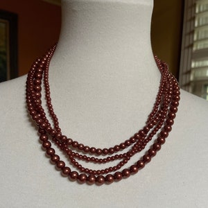 Copper Brown Colored Beaded Multi Strand Necklace