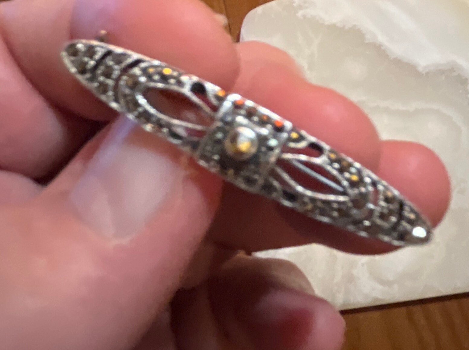 Silver Marcasite Bar Brooch