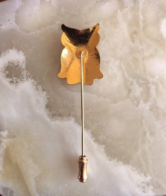 Set of 4 Vintage Gold Tone Stickpins - Owls, Diam… - image 4
