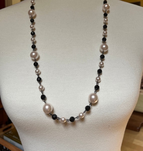 RMN Black Bead and Faux Pearl Necklace - image 1