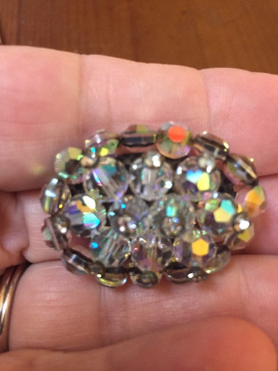 Vintage Crystal Beaded Oval Brooch - Oval Crystal… - image 2