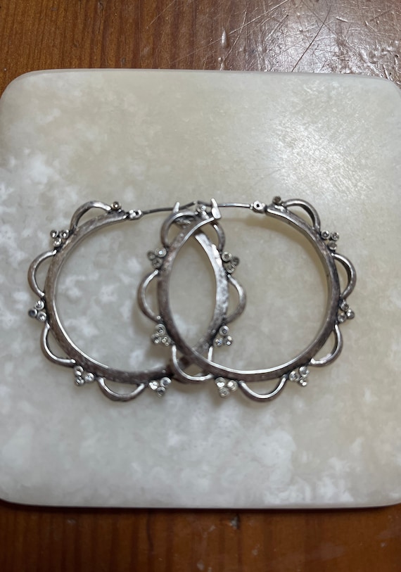 Vintage Pierced Silver Hoops Marked with an F