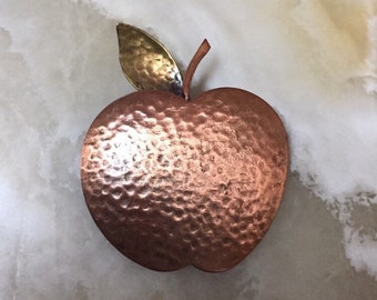 Hammered Copper Apple Brooch -  Copper Apple Pin