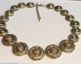 Vintage Gold Tone Orange Rhinestone Choker