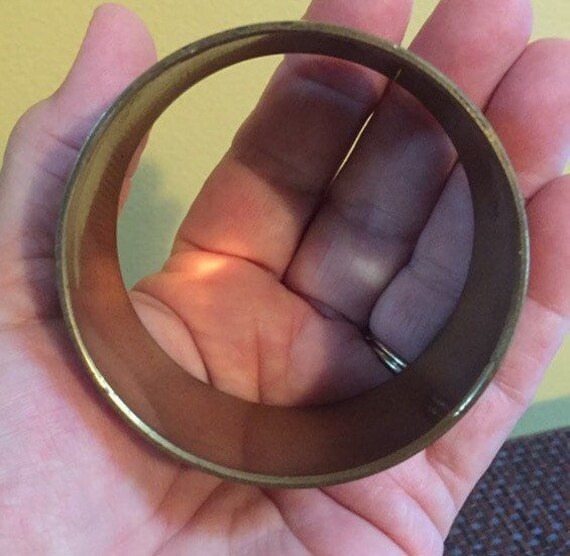 Vintage Chunky Brass Bangle Wide Embossed Brass Ban… Gem