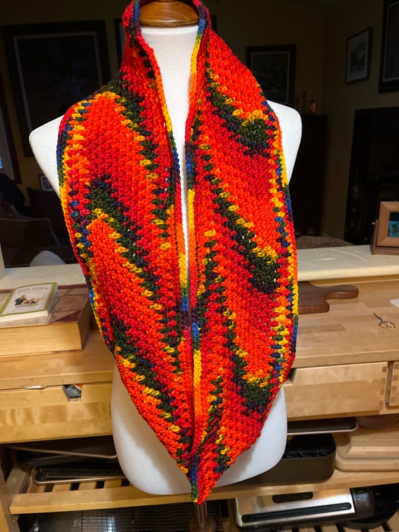 Hand Crocheted Rainbow Ombre Infinity Scarf UK