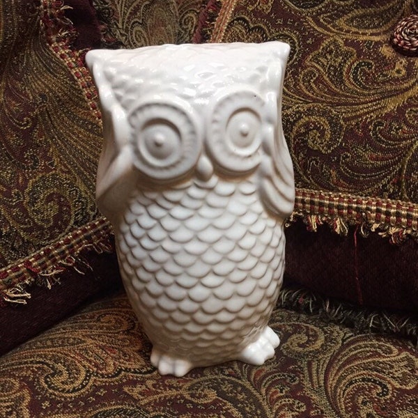 Ceramic White Owl Piggy Bank - 8 Inches Tall