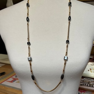 Monet Gold Tone and Hematite Snake Chain Link Necklace