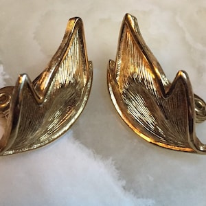 Monet Gold Tone Leaf Clip On Earrings