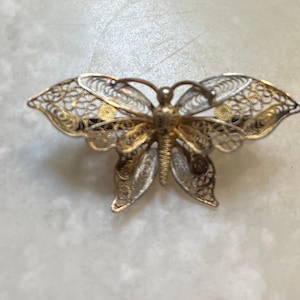Antique Art Deco 800 Silver Filigree Butterfly Brooch - Trombone Clasp