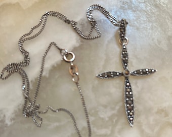 vintage C A Pendentif croix en argent 925 marcassite - Collier croix marcassite
