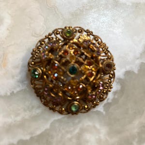 Vintage Gold Tone Filigree Brooch - One Stone Missing