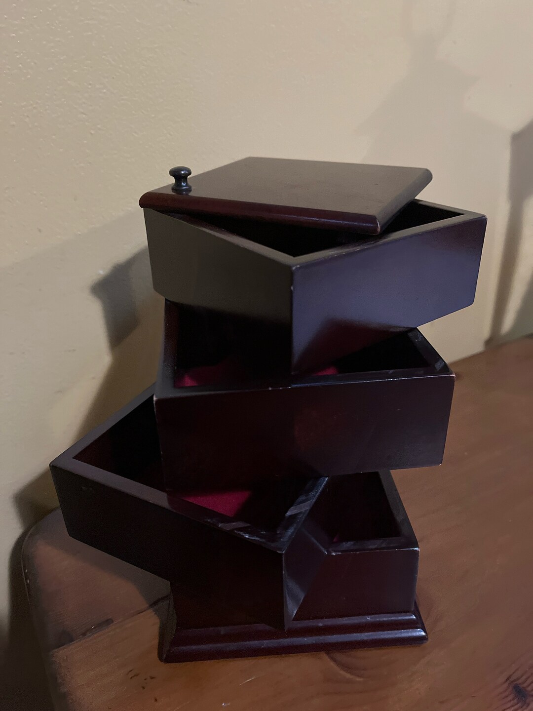 4 Compartments Wooden Swivel Jewelry Box Etsy