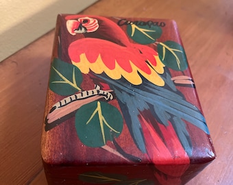Hand Painted Wooden Parrot Trinket Box - Curaçao Souvenir