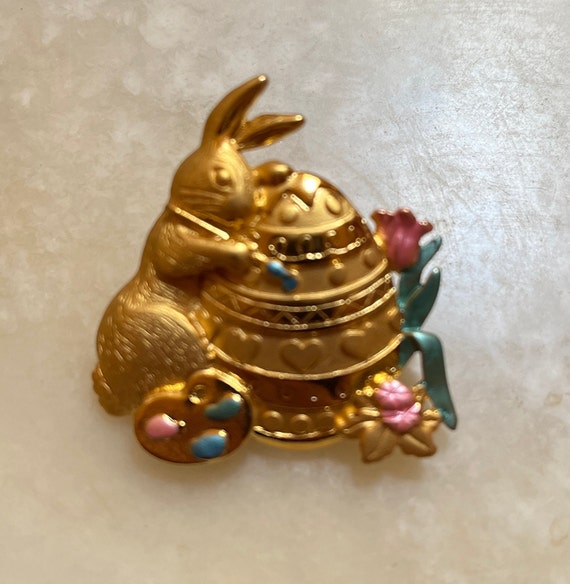 JJ Jonette Easter Bunny Brooch: Painting Easter E… - image 2