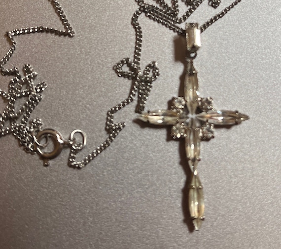 Mini Rhinestone Cross Pendant Necklace - Mid Length