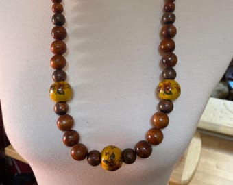 Rustic Wooden Beaded Necklace
