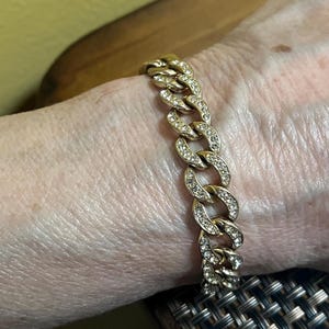 Vintage 80s Bright Gold Tone Rhinestone Chain Link Braid
