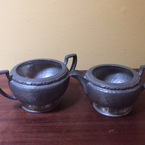 My Lady Hand Hammered Pewter Creamer & Sugar Bowl - England