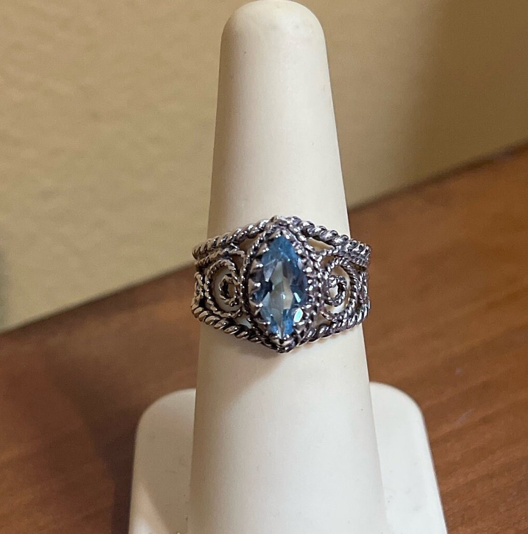 925 Silver Openwork Aquamarine Ring Size 6 - Etsy