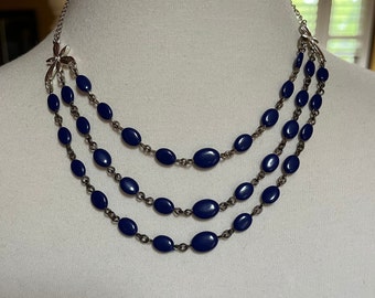 NW Blau Flache Perlen Multi Strang Halskette