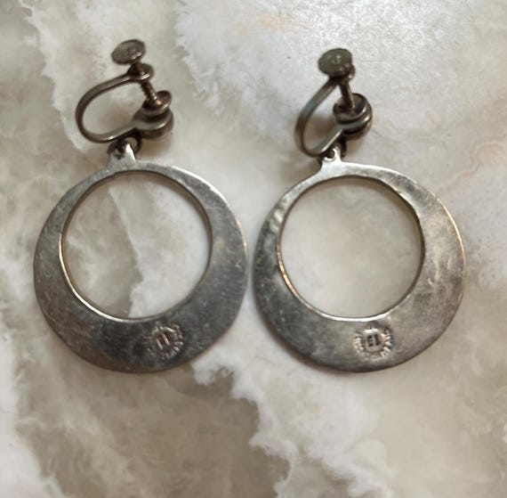 Silver and Abalone Round Dangle Screw Back Earrin… - image 2