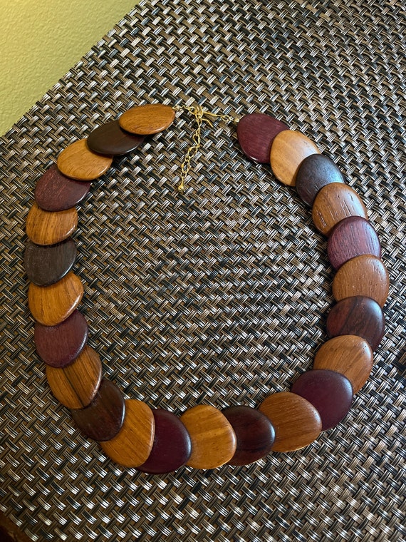 Wooden Flat Beaded Necklace - Rustic Wooden Bead N