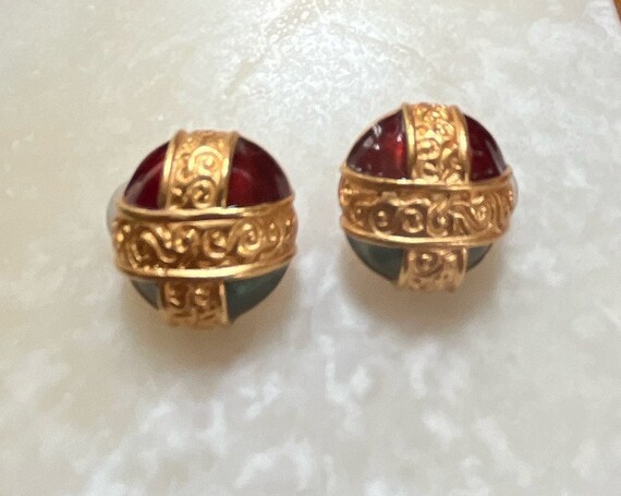 Anne Klein Enameled Gold Tone Clip On Earrings - … - image 1