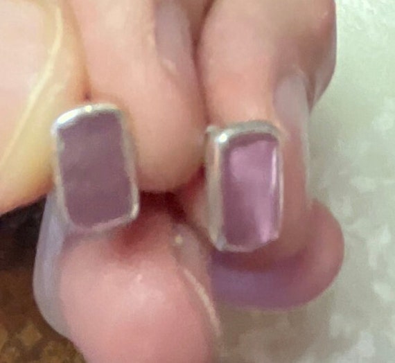 Monet Small Rectangular Pink Stud Earrings - image 3