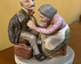 Porcelain Old Man and Woman Bisque Figurine
