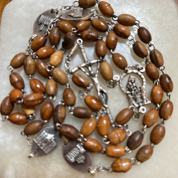 Vintage Wooden Italian Basilca Rosary Beads - Italy