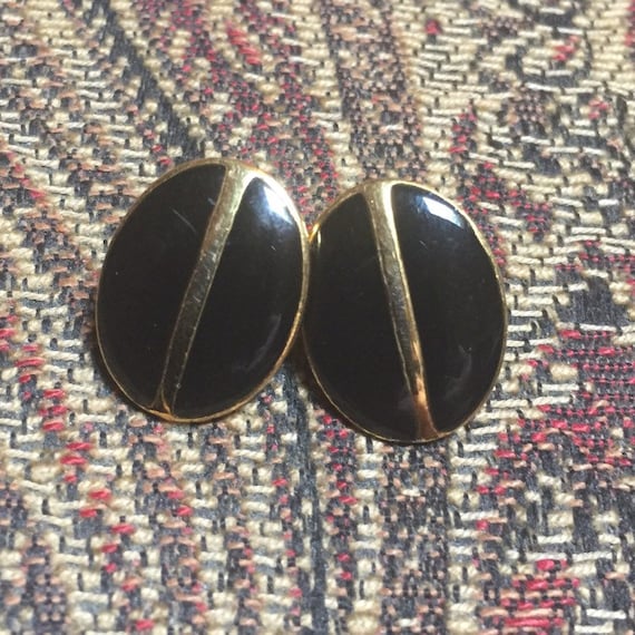 Dotty Smith Oval Pus Back Earrings -  Black with … - image 1